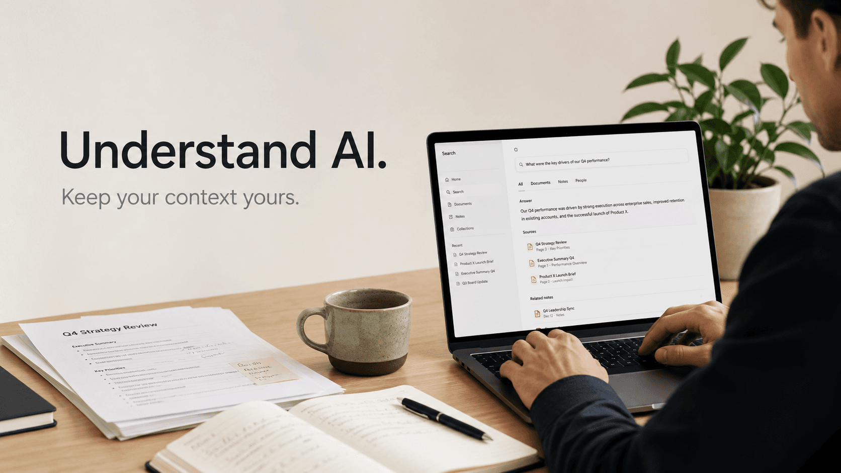 A professional using ZSearch to find cited answers across business documents